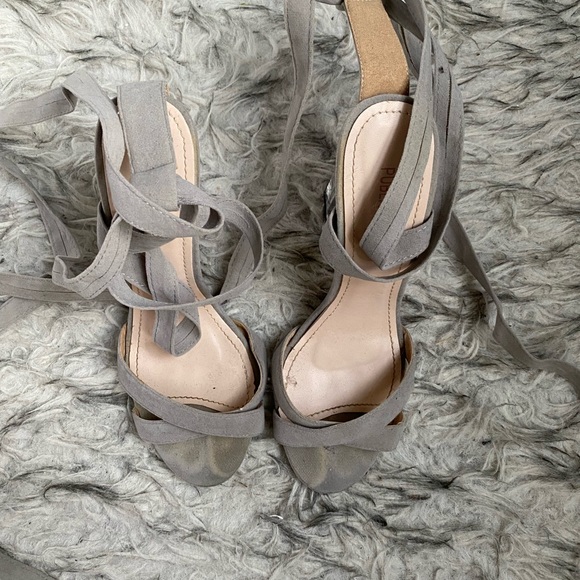 Public Desire grey wrap tie sandals with perspex heel - Picture 3 of 5